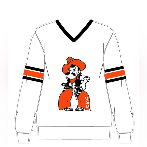 QUEEN OF SPARKLES Oklahoma State PISTOL PETE Sequin Jersey Sweatshirt OSU NWT - Picture 6 of 6
